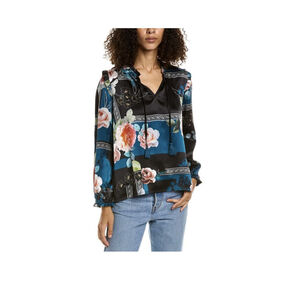 Johnny Was Boho Rosabel Ruffle Silk Blouse Floral Large Romantic Goth